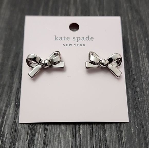 Kate Spade Skinny Mini Bow Stud Earrings Silver - New with Tags - Picture 4 of 11